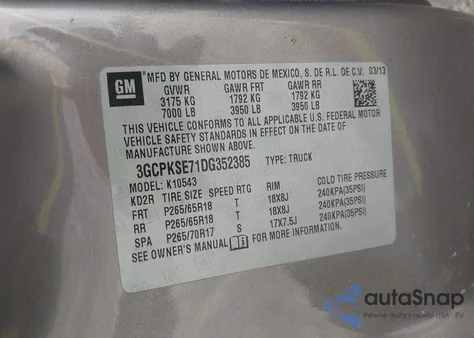 2013 Chevrolet Silverado 1500 Lt from USA, damaged, VIN 3GCPKSE71DG352385